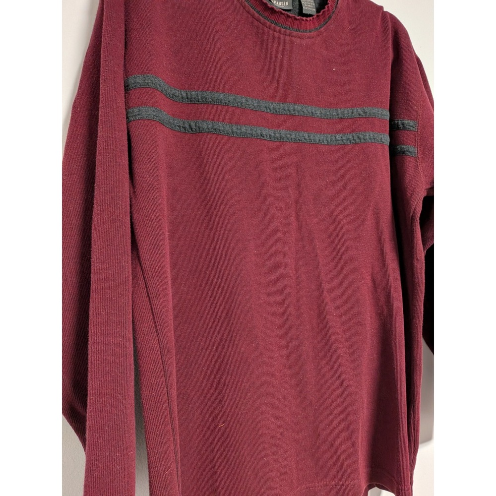 Van Heusen Mens Small Burgundy Ribbed Cotton Long Sleeve‎ Shirt Grey Stripe Crew - Picture 5 of 12